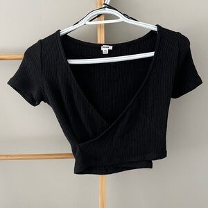 Black Cropped Wrap Top